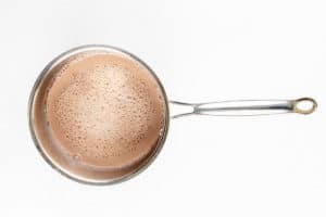 cooked hot chocolate in a saucepan.