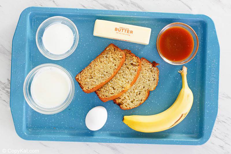 IHOP Banana Bread French Toast ingredients on a tray.