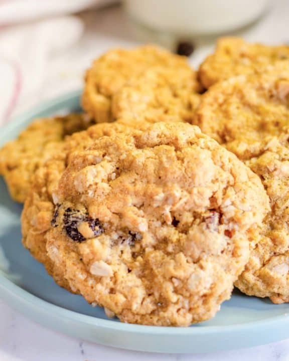 oatmeal raisin cookies on a plate.