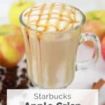 homemade Starbucks apple crisp macchiato in a glass coffee mug.