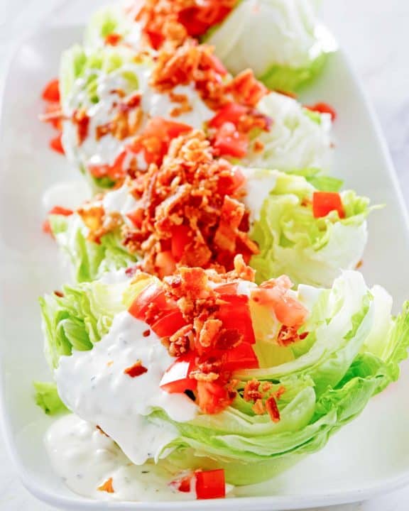 classic wedge salad on a platter.
