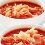 two bowls of tomato cabbage soup.