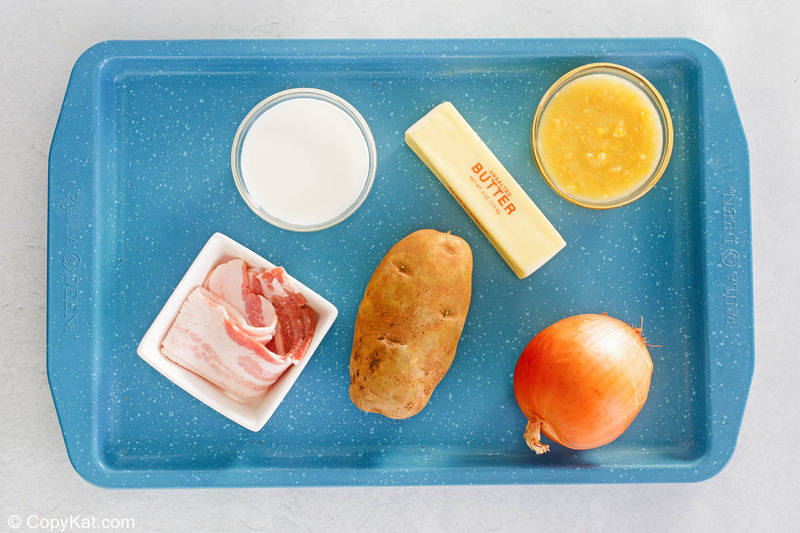 corn chowder ingredients on a tray.