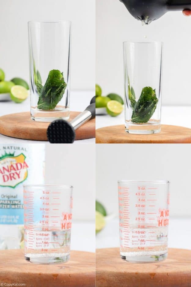 collage of mojito recipe steps 1 to 4.