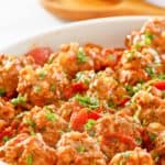 closeup of porcupine meatballs in a bowl.