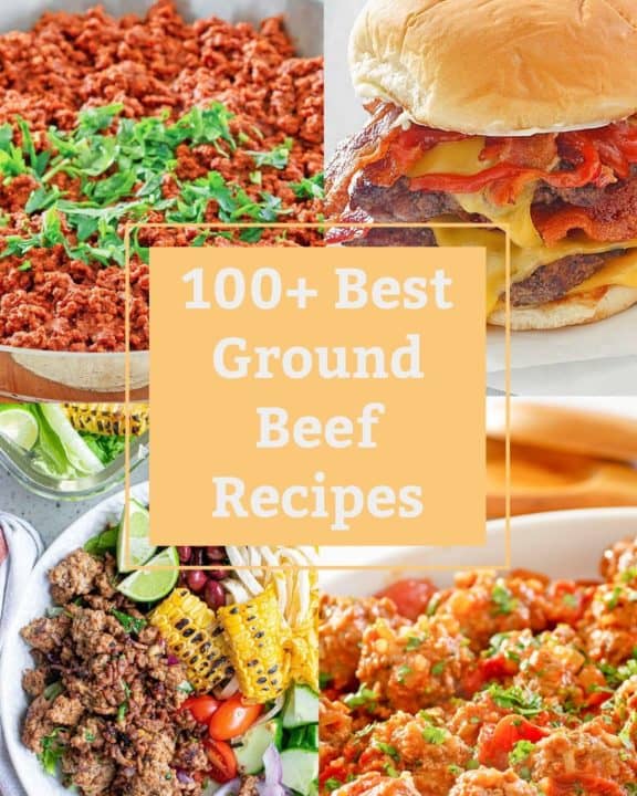 collage of four different ground beef dishes.