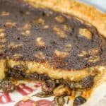 chess pie in a colorful pie plate.