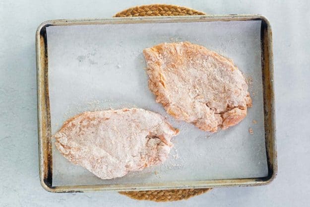 breaded chicken breasts for chicken limone (lemon chicken).