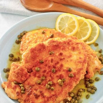 homemade Buca di Beppo chicken limone (lemon chicken) with capers.