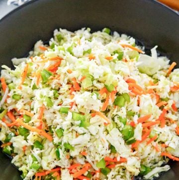 freezer slaw in a black bowl.