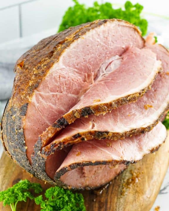 homemade spiral sliced honey baked ham.
