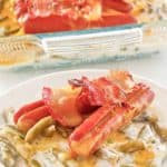 hot dog casserole with green beans, bacon, and cheese.