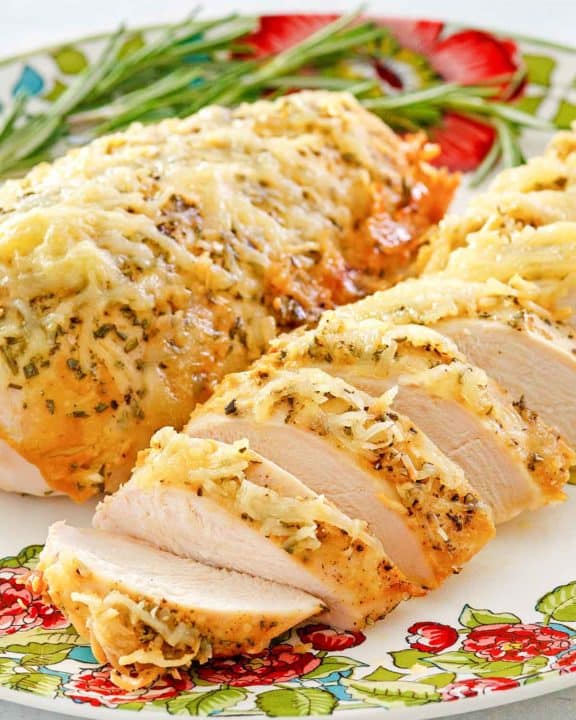 rosemary chicken on a plate.