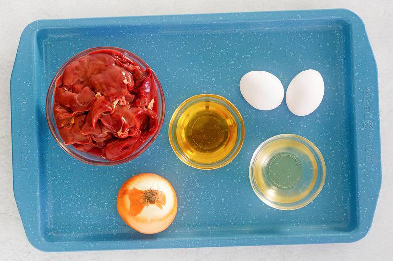 chicken liver pate ingredients on a tray.