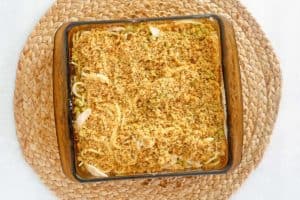 chicken tetrazzini before baking.