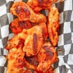 overhead view of grilled buffalo wings.