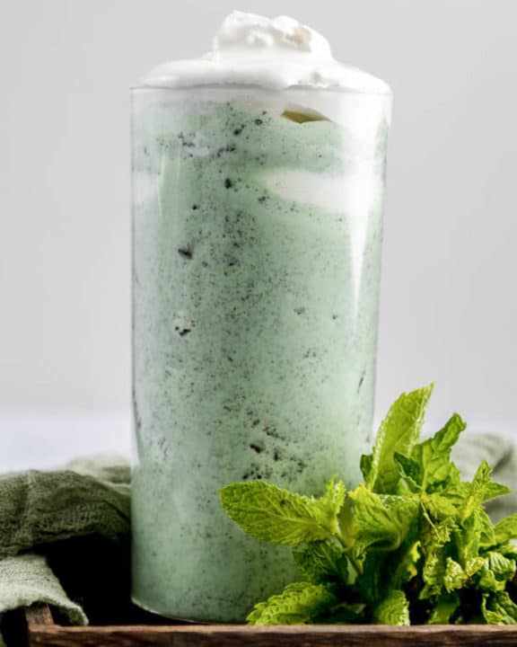 homemade McDonald's Oreo Shamrock McFlurry topped with whipped cream.