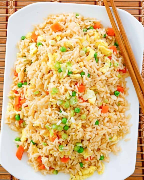 overhead view of homemade copycat Panda Express fried rice.