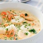 a bowl of seafood bisque.
