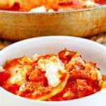 skillet lasagna in a bowl in front of the skillet.