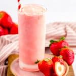 copycat Wendy's strawberry frosty on a coaster.