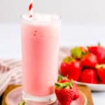 homemade Wendy's strawberry frosty on a coaster.