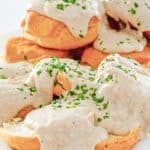homemade white gravy and biscuits.