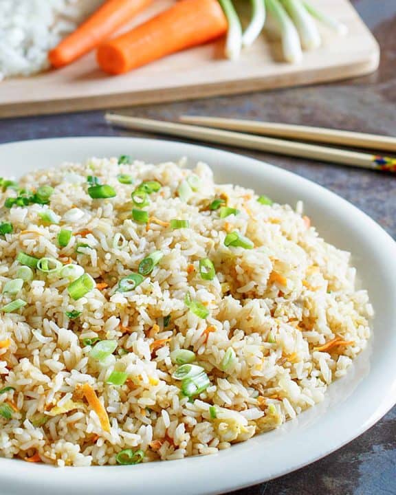 copycat Benihana hibachi fried rice with vegetables.