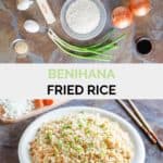 Benihana fried rice ingredients and finished dish on a plate.
