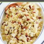 southern boiled cabbage with bacon on a platter.
