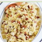 classic boiled cabbage with bacon on a platter.