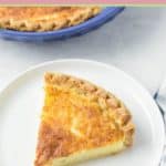 a slice of buttermilk pie on a plate.