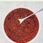 homemade katsu sauce and a spoon in a bowl.