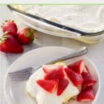 lemon lush dessert on a plate and in a baking dish.