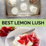 lemon lush ingredients and finished dessert.