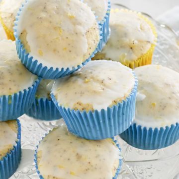 lemon poppy seed muffins with lemon glaze.