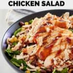 copycat Panera BBQ chicken salad in a black bowl.