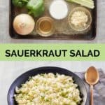 sauerkraut salad ingredients and the finished dish.