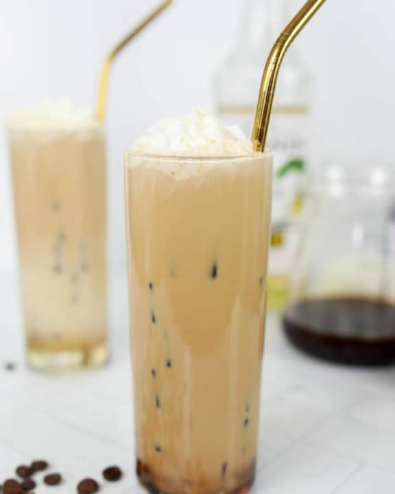 homemade Starbucks iced vanilla latte drink.