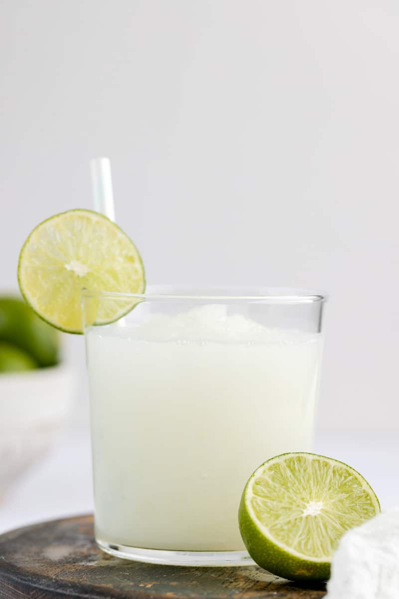 copycat Taco Bell pina colada frutista freeze garnished with lime.