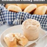 copycat Texas Roadhouse honey butter in a jar and on a roll.