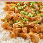 a plate of spicy thai chicken with peanut sauce
