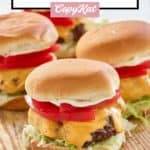 air fried hamburgers on a wood board.