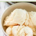 bowl of homemade French vanilla ice cream.