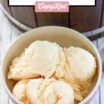 scoops of homemade French vanilla ice cream in a bowl.