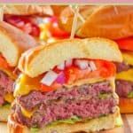 homemade double garlic burger with cheese.
