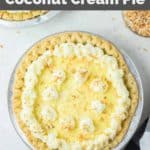 overhead view of homemade Marie Callender's coconut cream pie.
