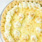 overhead view of a whole copycat Marie Callender's coconut cream pie.