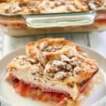baked reuben casserole on a plate and in a dish.