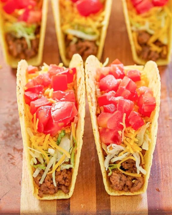 five copycat Taco Bell crunchy tacos.